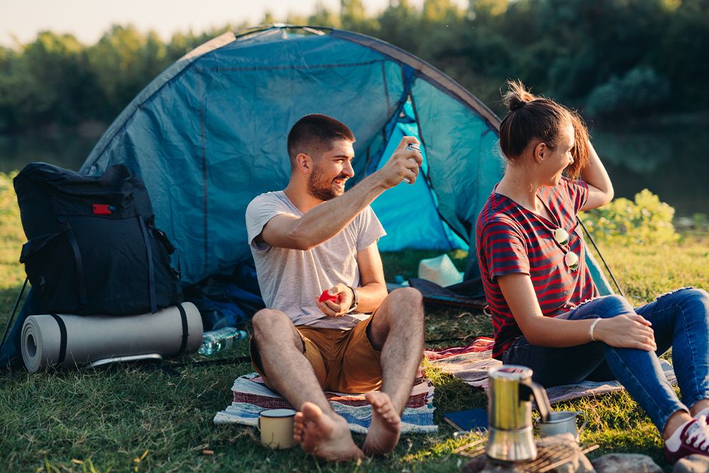 protecting from mosquito on camping by the river